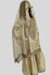 3 Piece Embroidered Khaadi Net Sharara Set/Suit