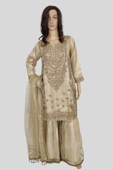 3 Piece Embroidered Khaadi Net Sharara Set/Suit