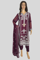 3 Piece Embroidered Chiffon Suit