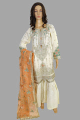 3 Piece Embroidered Organza Sharara Set