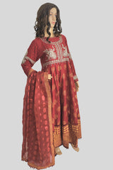 3 Piece Embroidered Chiffon/Cotton Dress