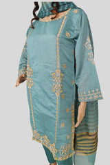 3 Piece Embroidered paper Cotton Suit