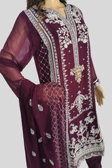 3 Piece Embroidered Chiffon Suit