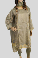 3 Piece Embroidered Paper Cotton Suit