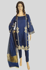 3 Piece Embroidered Paper Cotton Suit