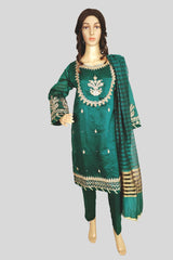 3 Piece Embroidered Paper Cotton Suit