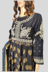 3 Piece Embroidered Chiffon/Cotton Dress