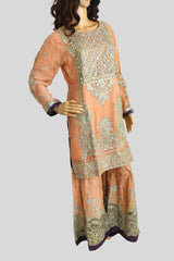 3 Piece Embroidered Chiffon Sharara Set/Suit
