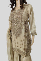 3 Piece Embroidered Khaadi Net Sharara Set/Suit