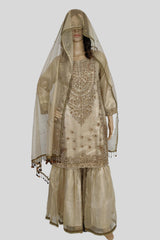 3 Piece Embroidered Khaadi Net Sharara Set/Suit
