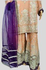 3 Piece Embroidered Chiffon Sharara Set/Suit