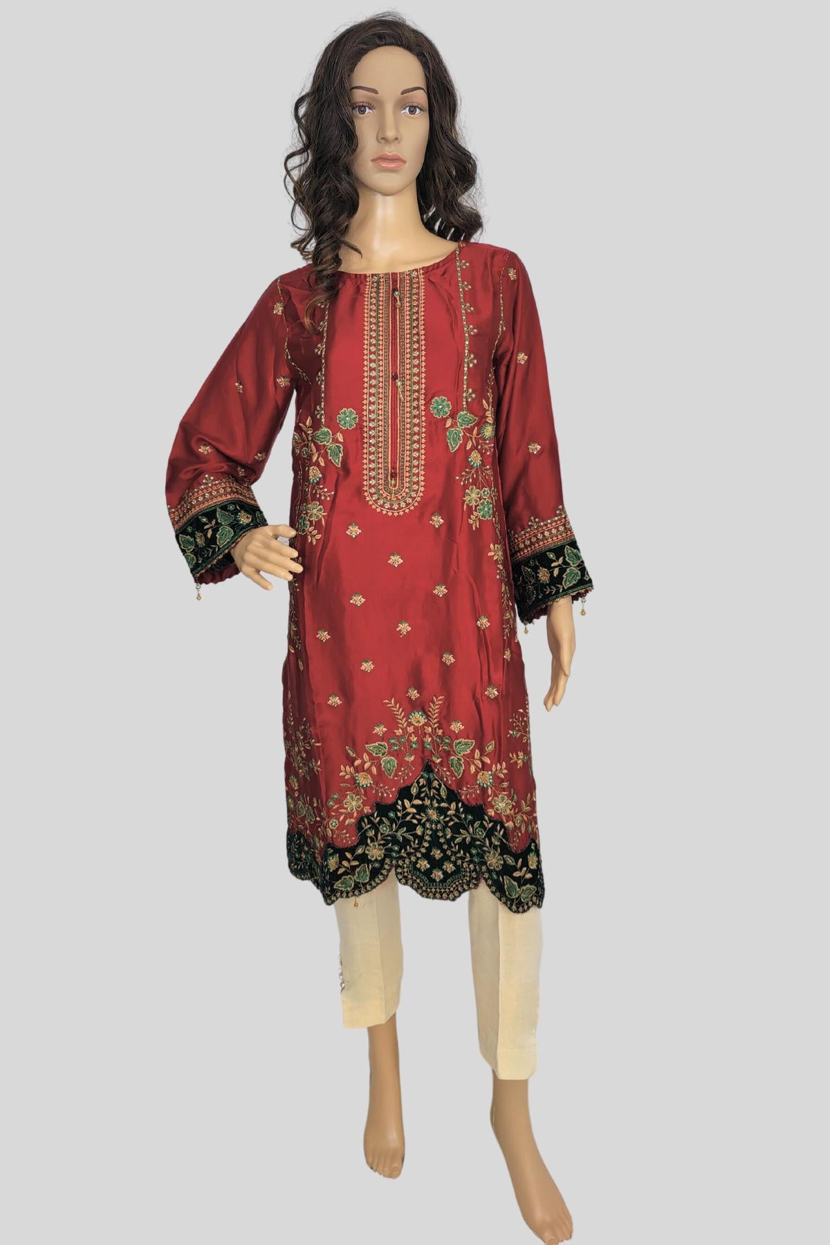 1 Piece Embroidered Silk Kurta