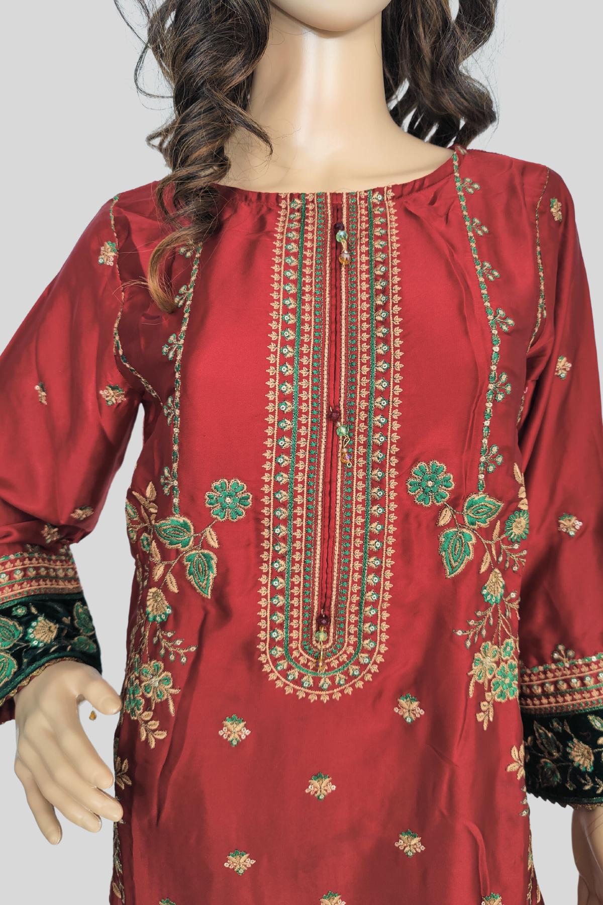 1 Piece Embroidered Silk Kurta