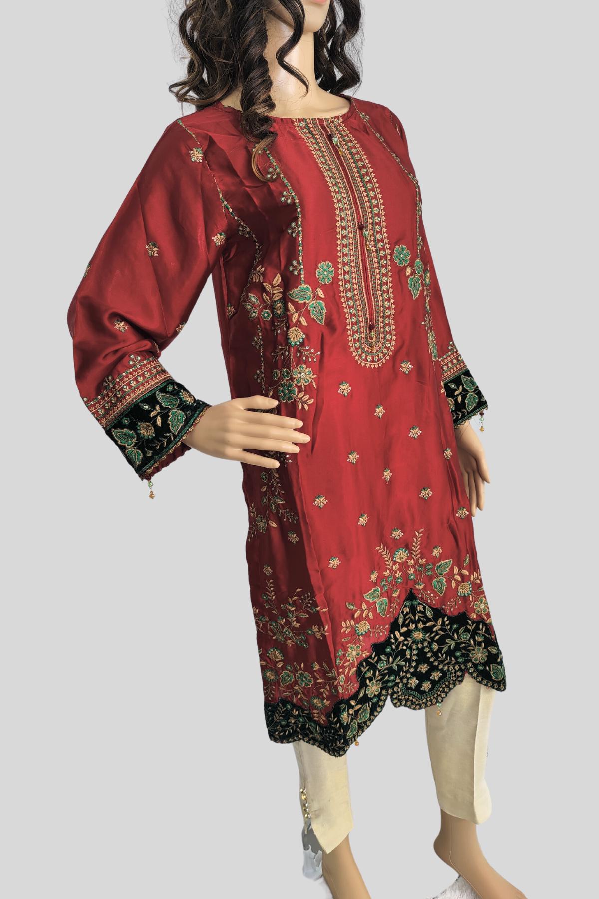 1 Piece Embroidered Silk Kurta