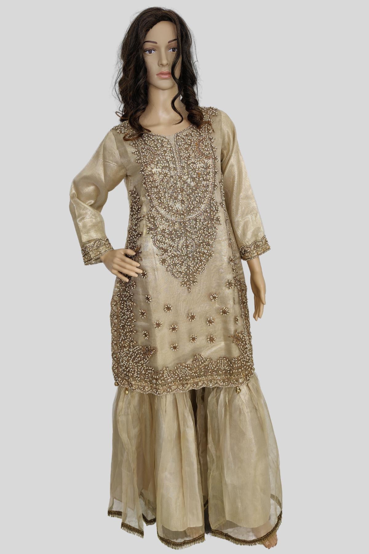 3 Piece Embroidered Khaadi Net Sharara Set/Suit