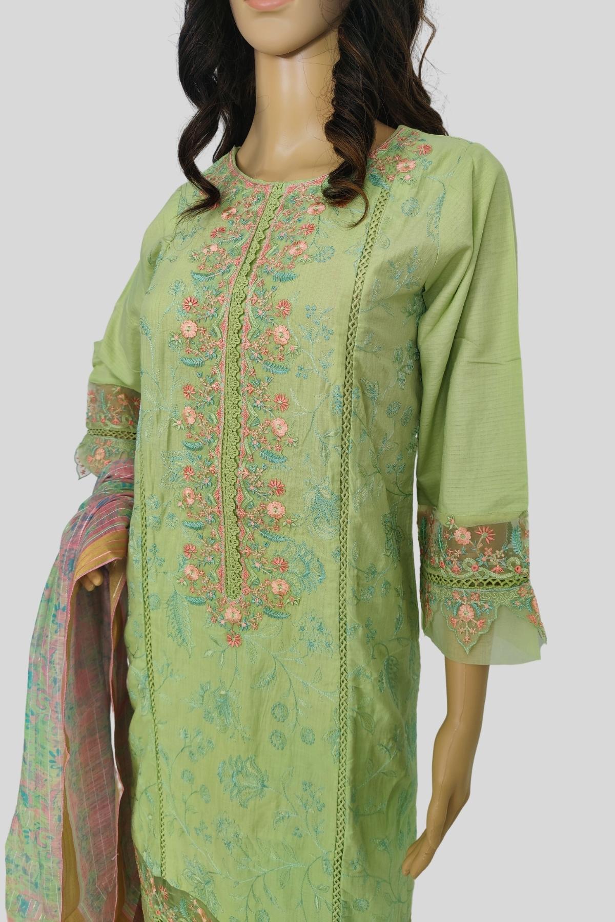 3 Piece Embroidered Chikan Kaari Suit