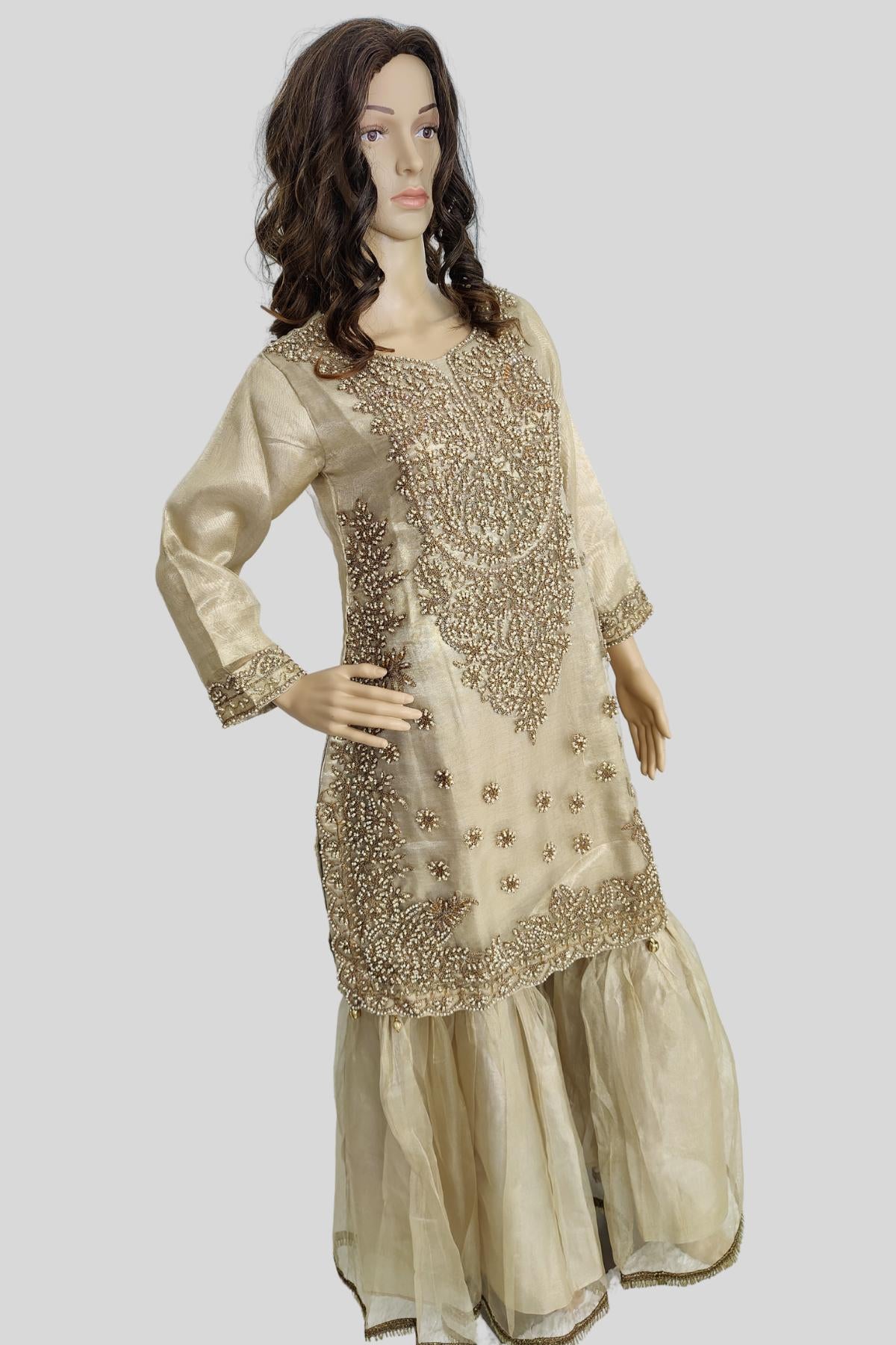 3 Piece Embroidered Khaadi Net Sharara Set/Suit