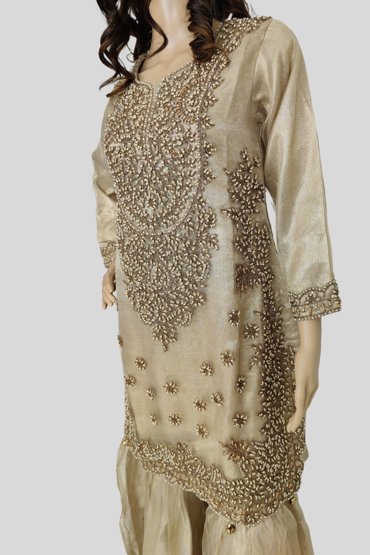 3 Piece Embroidered Khaadi Net Sharara Set/Suit
