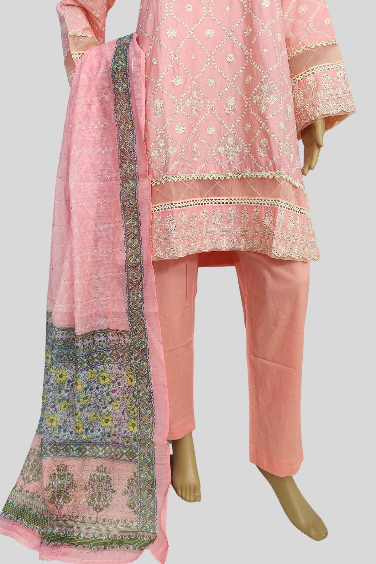 3 Piece Embroidered Chikan Kaari Suit