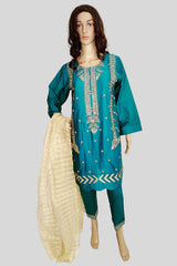 3 Piece Embroidered Paper Cotton Suit