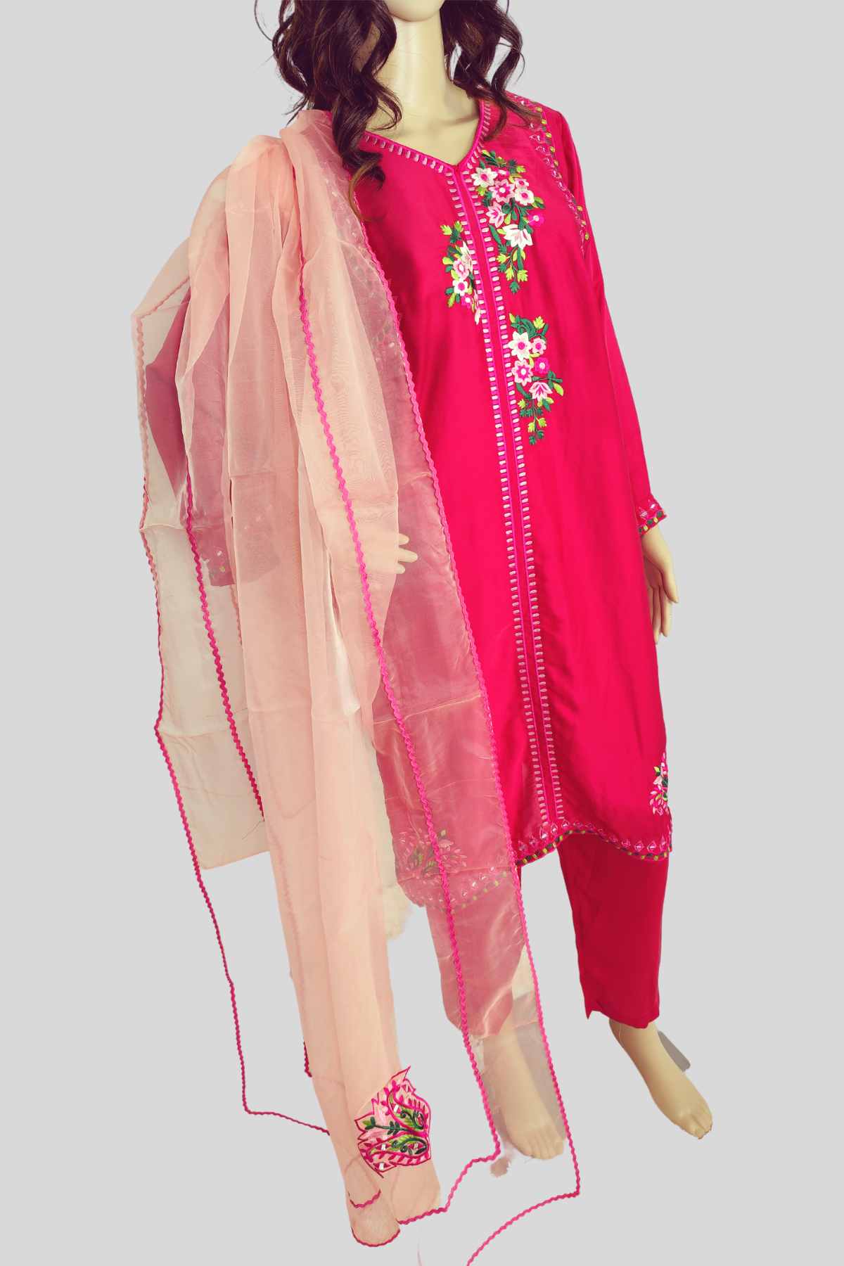3 Piece Embroidered Silk Suit