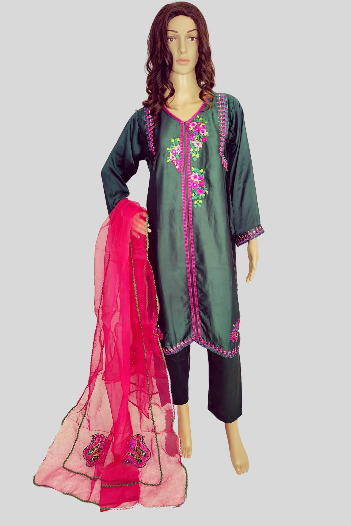 3 Piece Embroidered Silk Suit