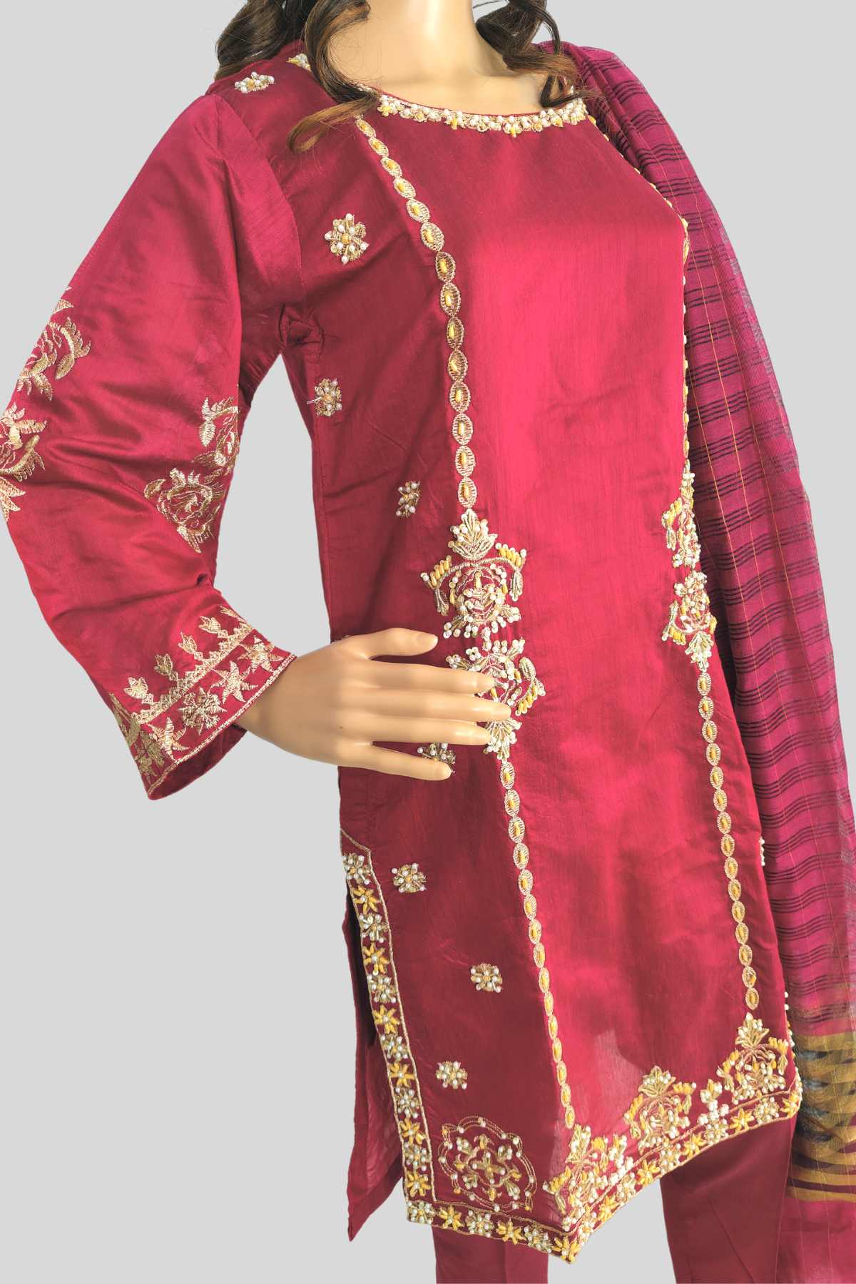 3 Piece Embroidered Paper Cotton suit