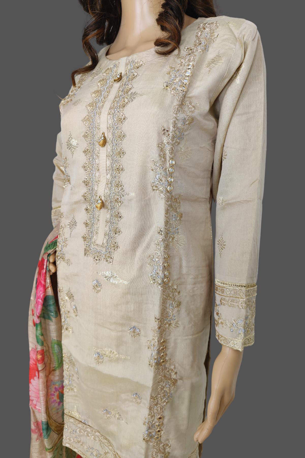 3 Piece Embroidered Loras Jacquard Suit