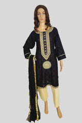 3 Piece Embroidered Brocia Cotton Suit