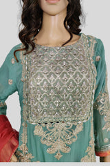 3 Piece Embroidered Chiffon Sharara Set/suit