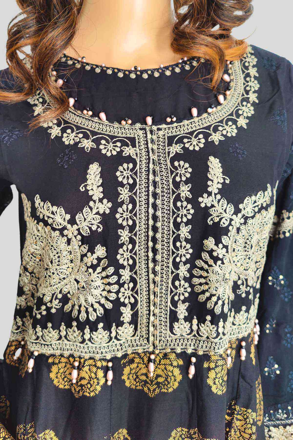3 Piece Embroidered Chiffon/Cotton Dress