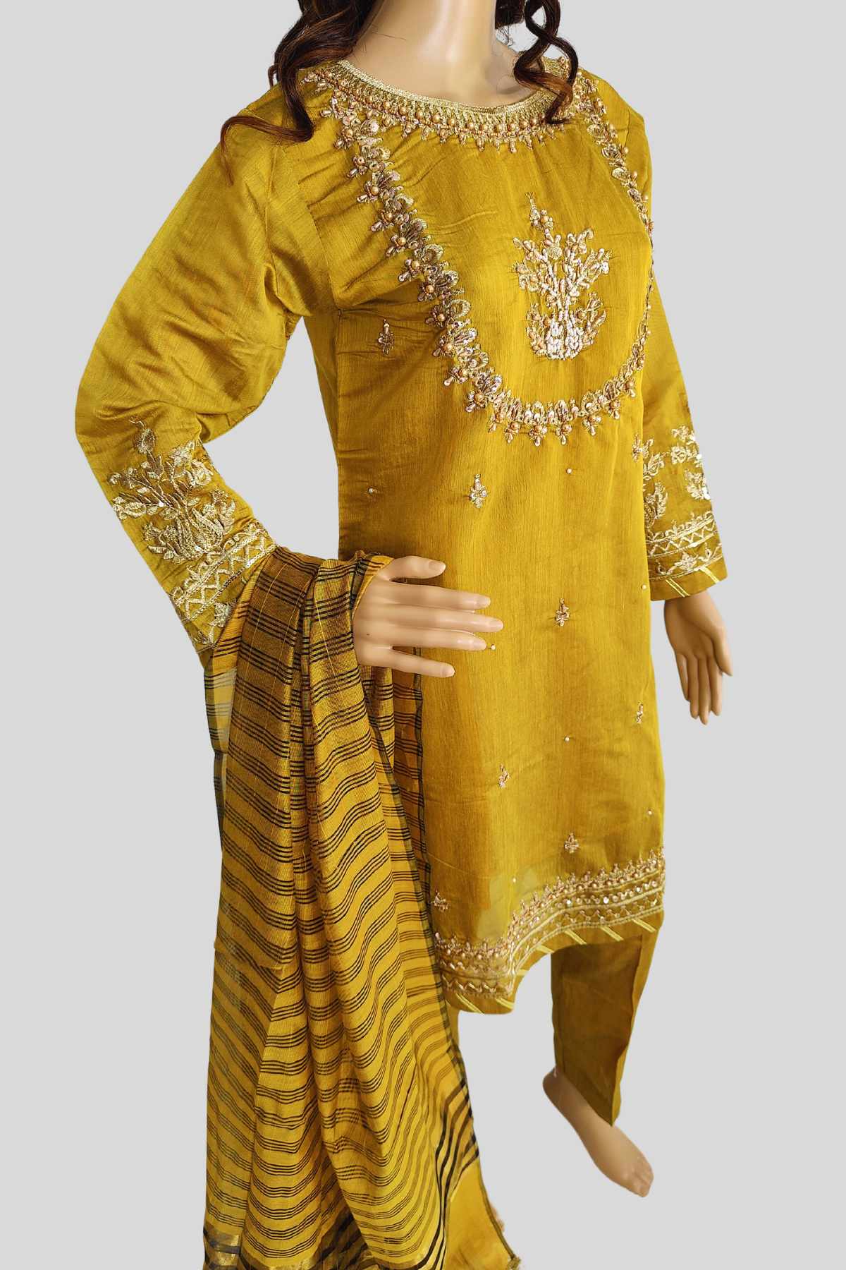 3 Piece Embroidered Paper Cotton Suit