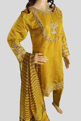 3 Piece Embroidered Paper Cotton Suit