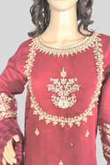 3 Piece Embroidered Paper Cotton Suit