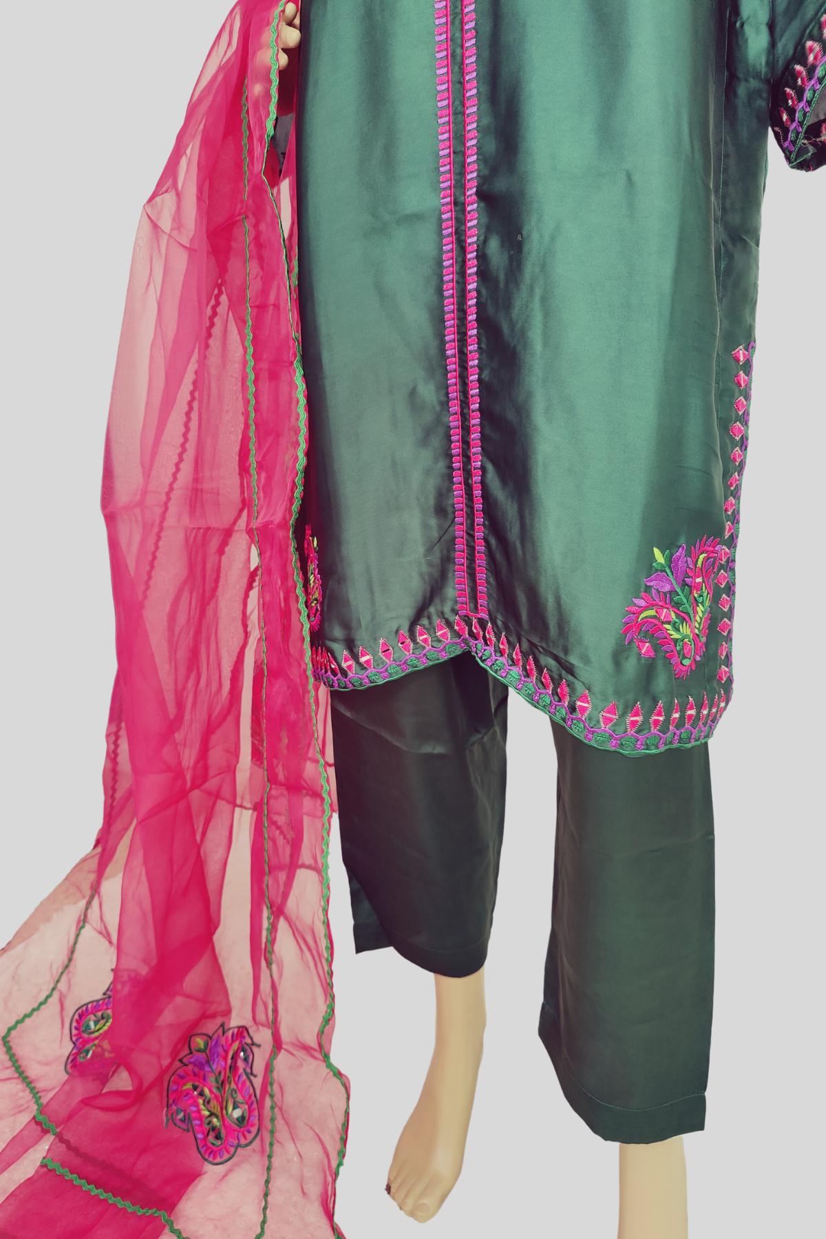 3 Piece Embroidered Silk Suit