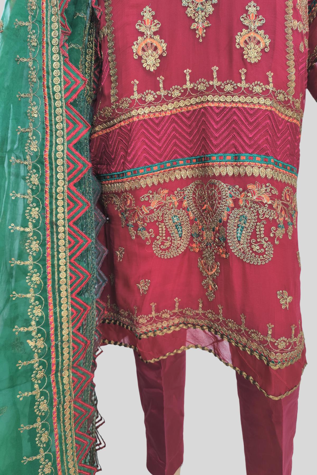 3 Piece Embroidered Chiffon Suit