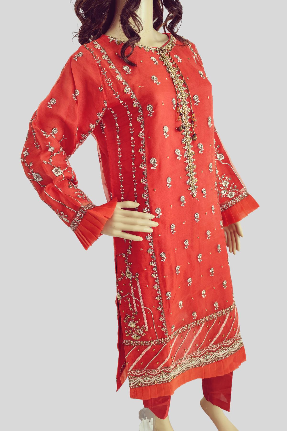 3 Piece Embroidered Organza Suit