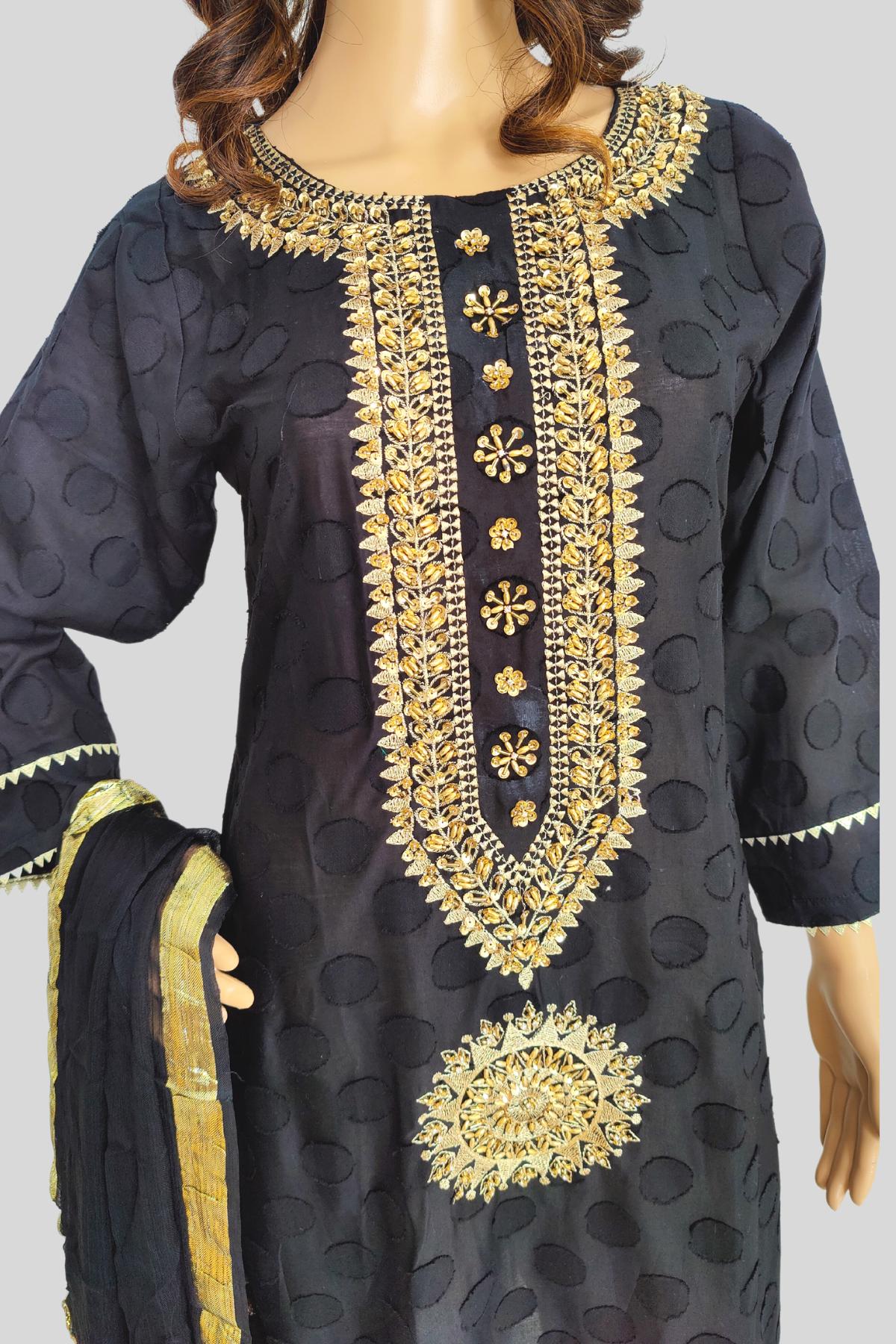 3 Piece Embroidered Brocia Cotton Suit