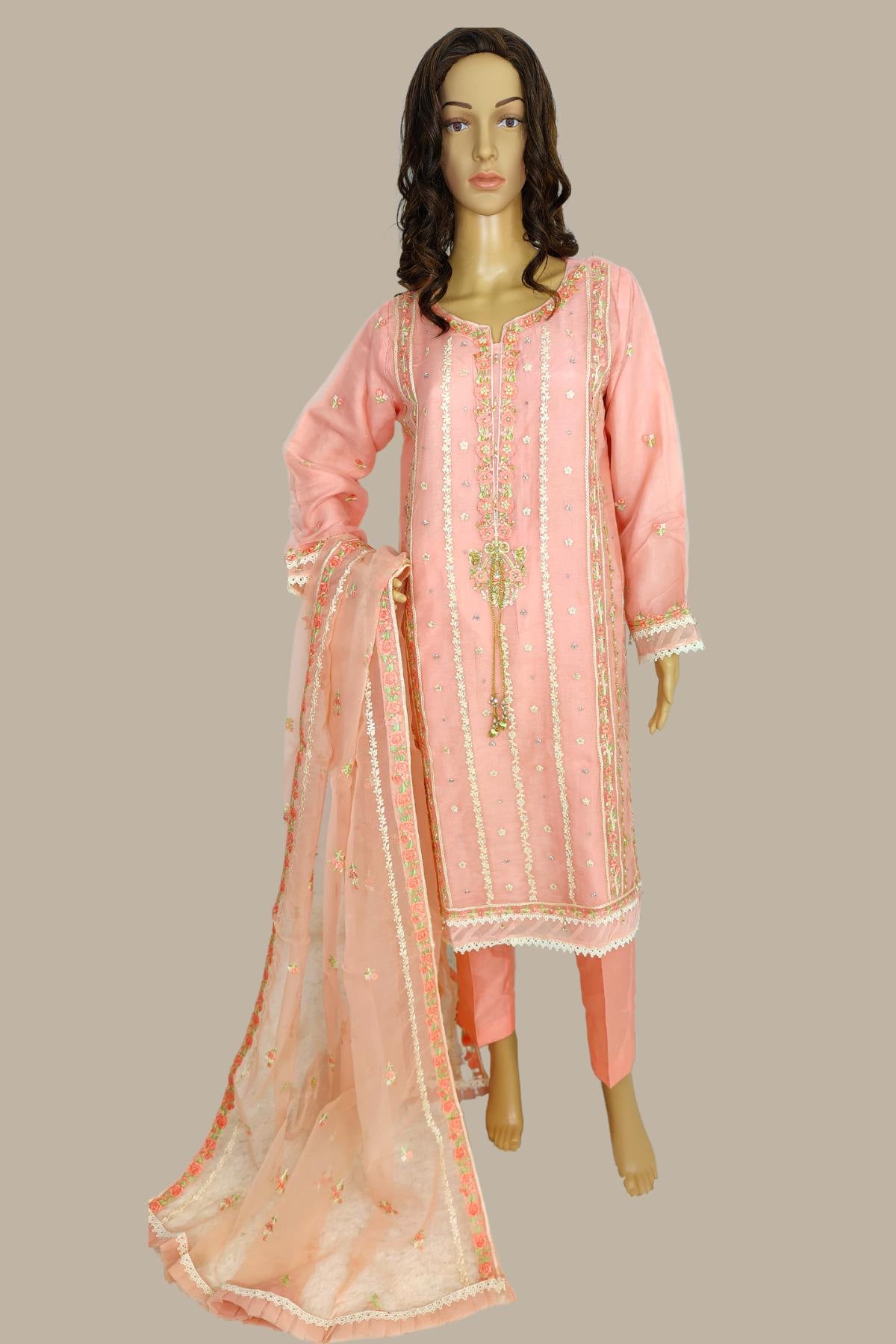 3 Piece Embroidered Organza Suit