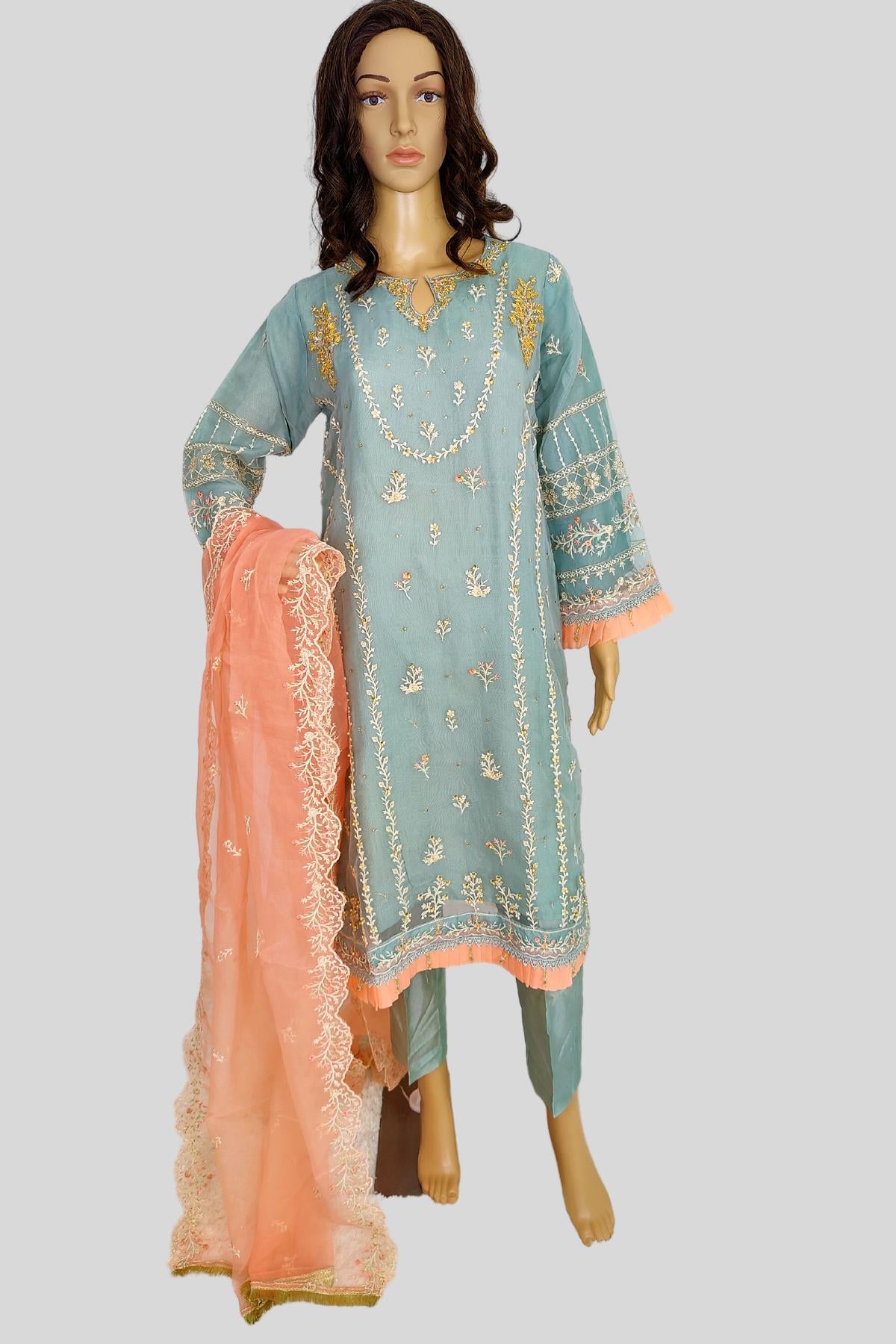 3 Piece Embroidered Organza Suit