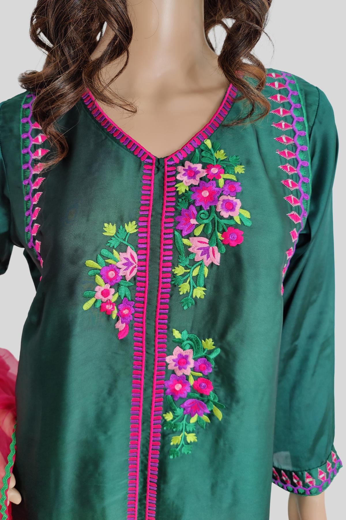 3 Piece Embroidered Silk Suit