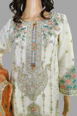 3 Piece Embroidered Organza Sharara Set