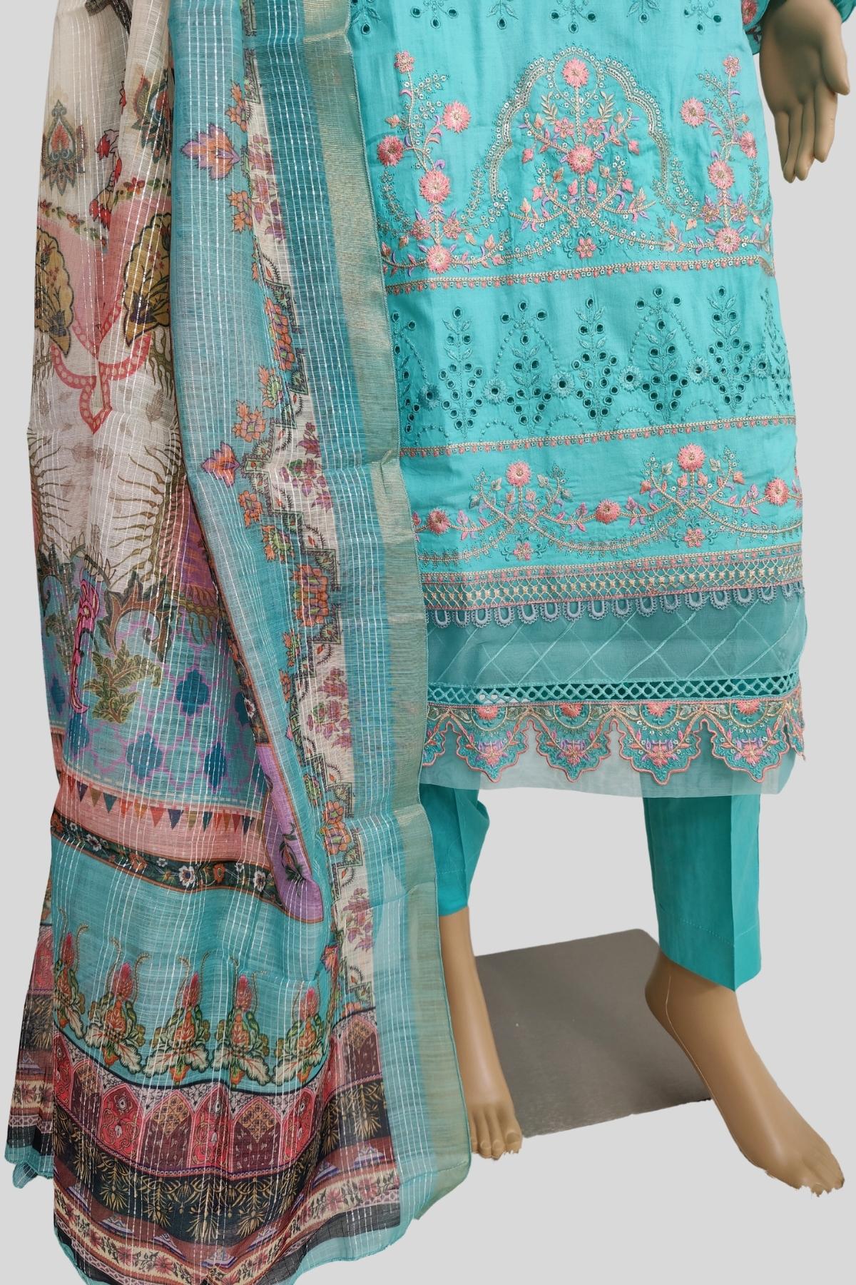 3 Piece Embroidered Chikan Kaari Suit