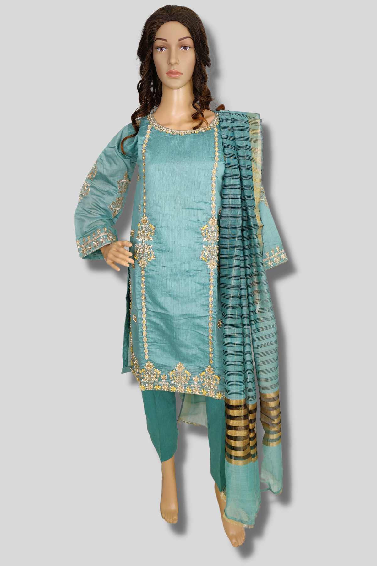 3 Piece Embroidered paper Cotton Suit
