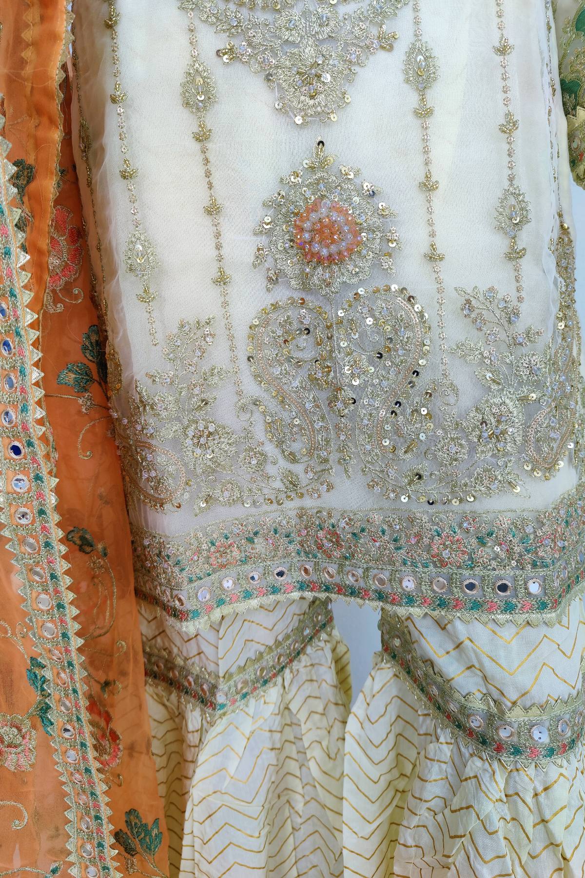 3 Piece Embroidered Organza Sharara Set