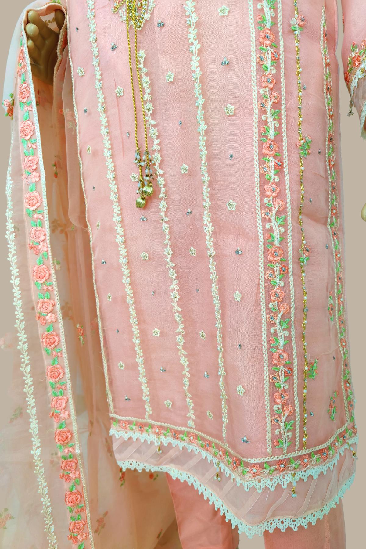 3 Piece Embroidered Organza Suit