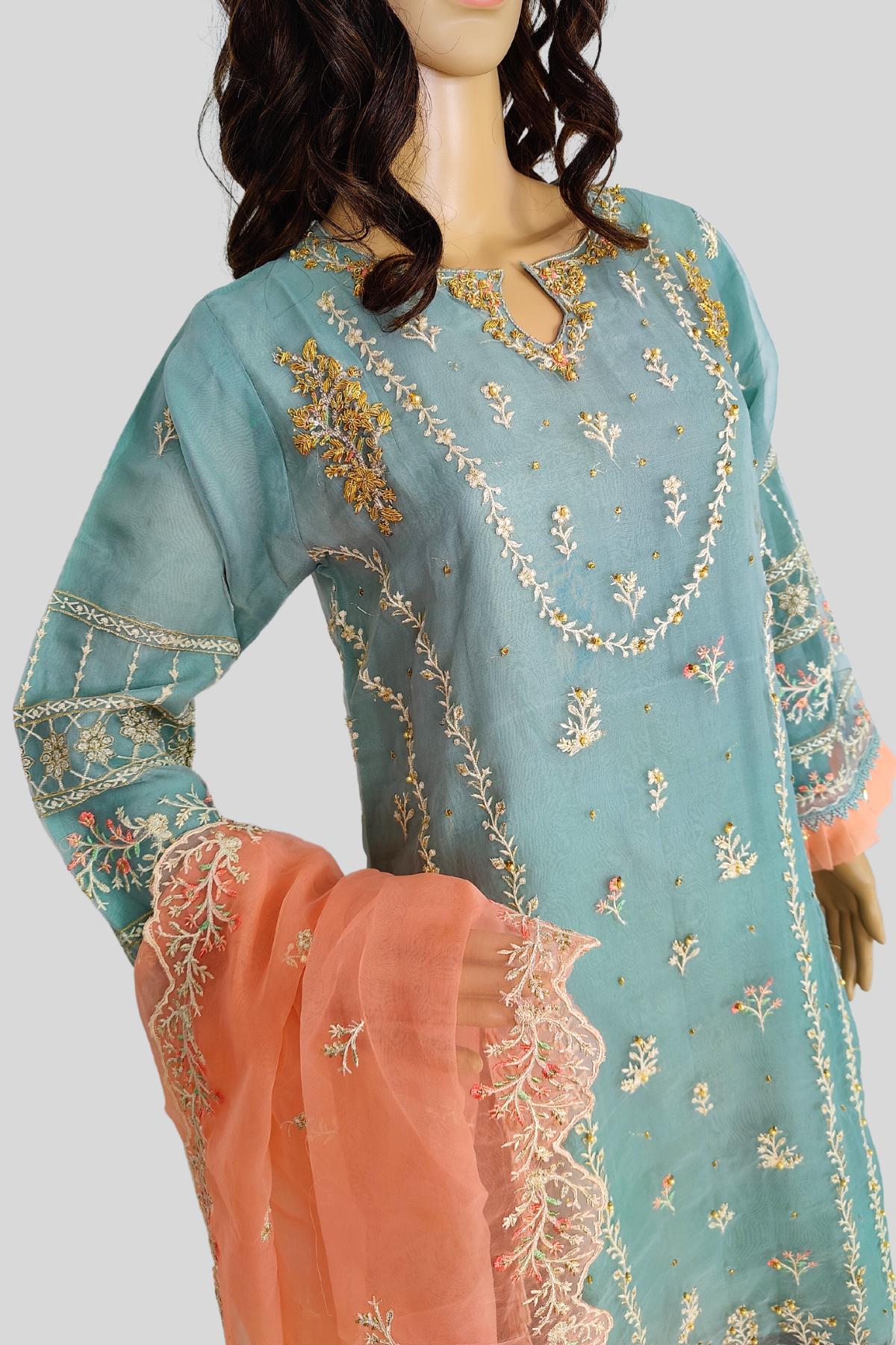 3 Piece Embroidered Organza Suit