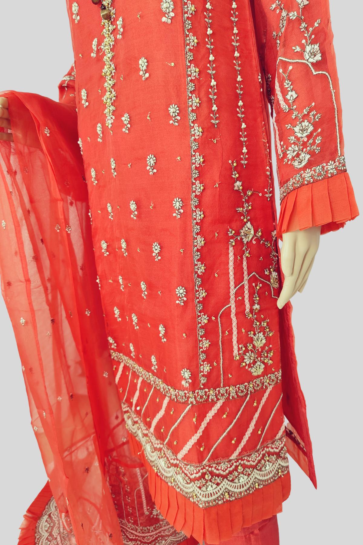 3 Piece Embroidered Organza Suit