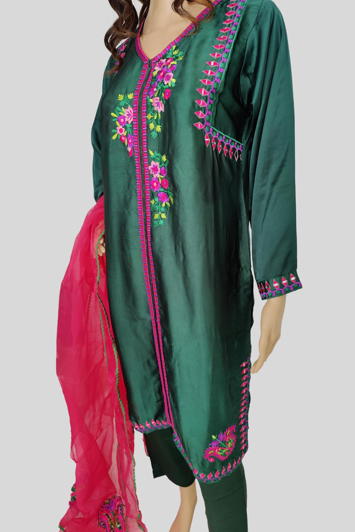 3 Piece Embroidered Silk Suit