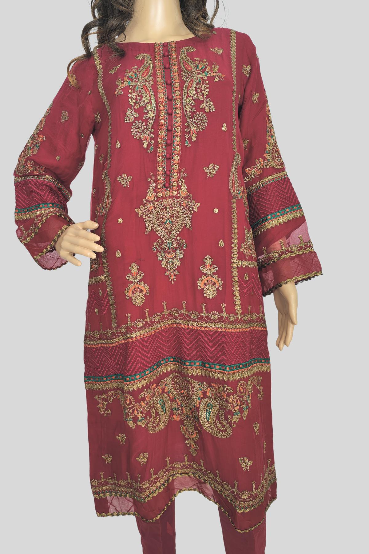 3 Piece Embroidered Chiffon Suit